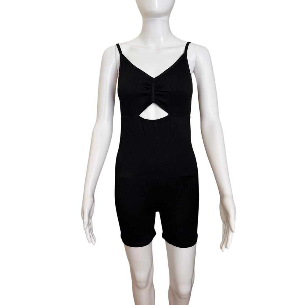 Colsie Black Ribbed Cutout Romper Size Large